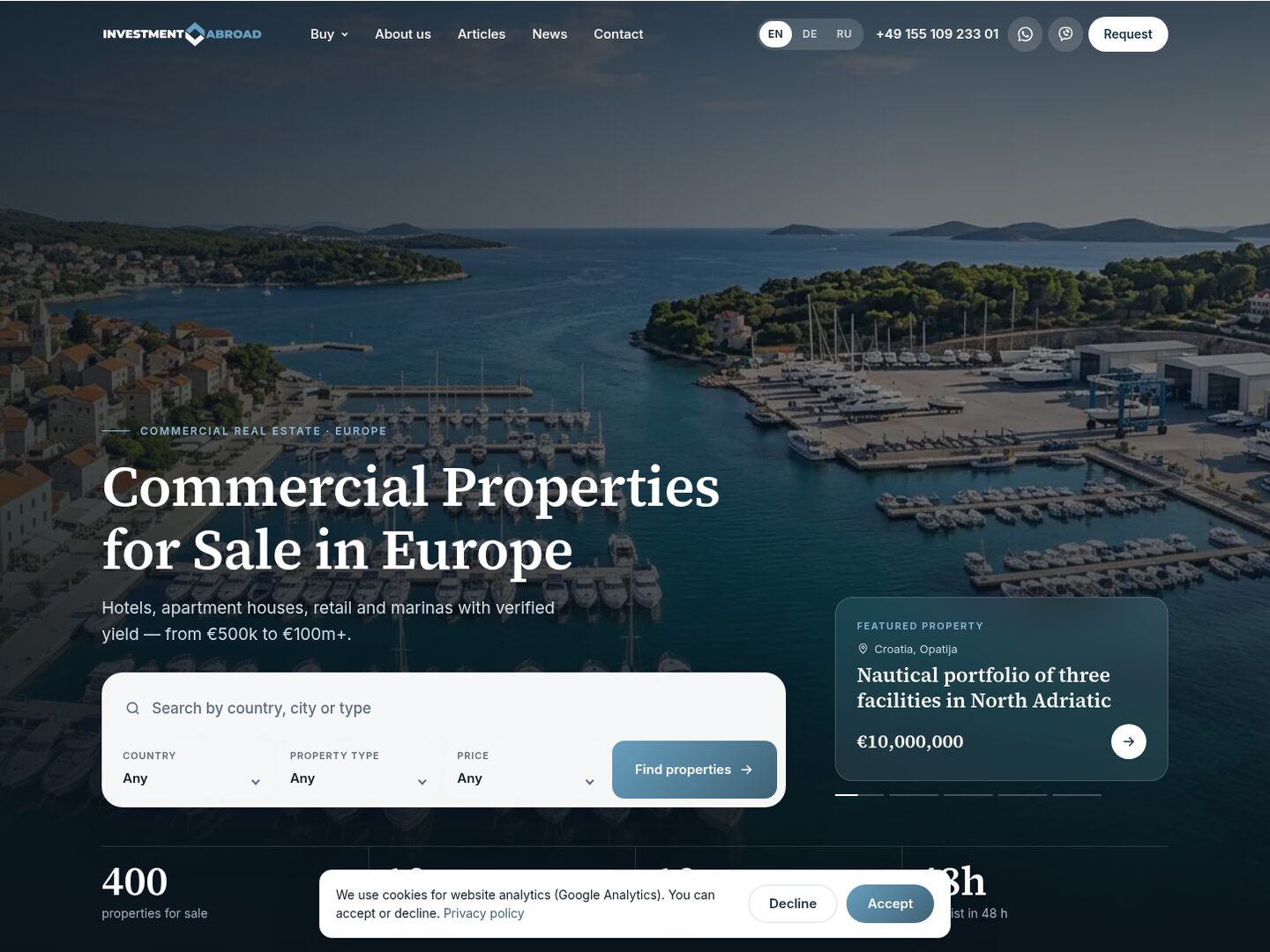 Vlastný CMS pre web komerčných nehnuteľností v zahraničí — investment-abroad.com